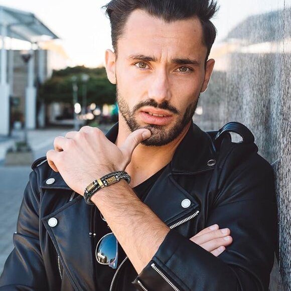 Viking Leather Bracelet For Men Handmade Stackable Jewelry Faith and Courage - Picture 2 of 5